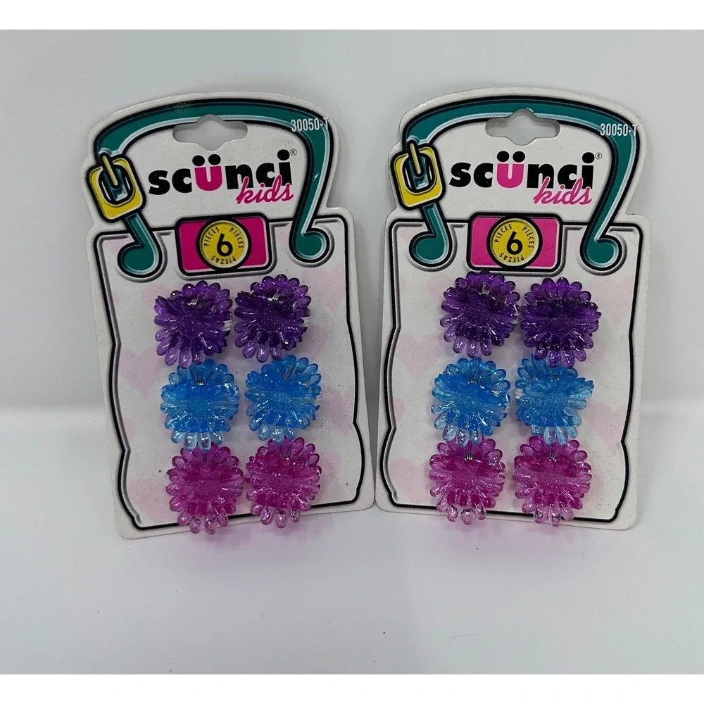 Vintage 1999 Scunci‎ Kids Flower Hair Clips 12pc Glitter Daisy Purple Blue Pink